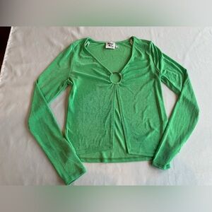 Princess Polly Green Sweater Blouse with Ring Detail Size 8